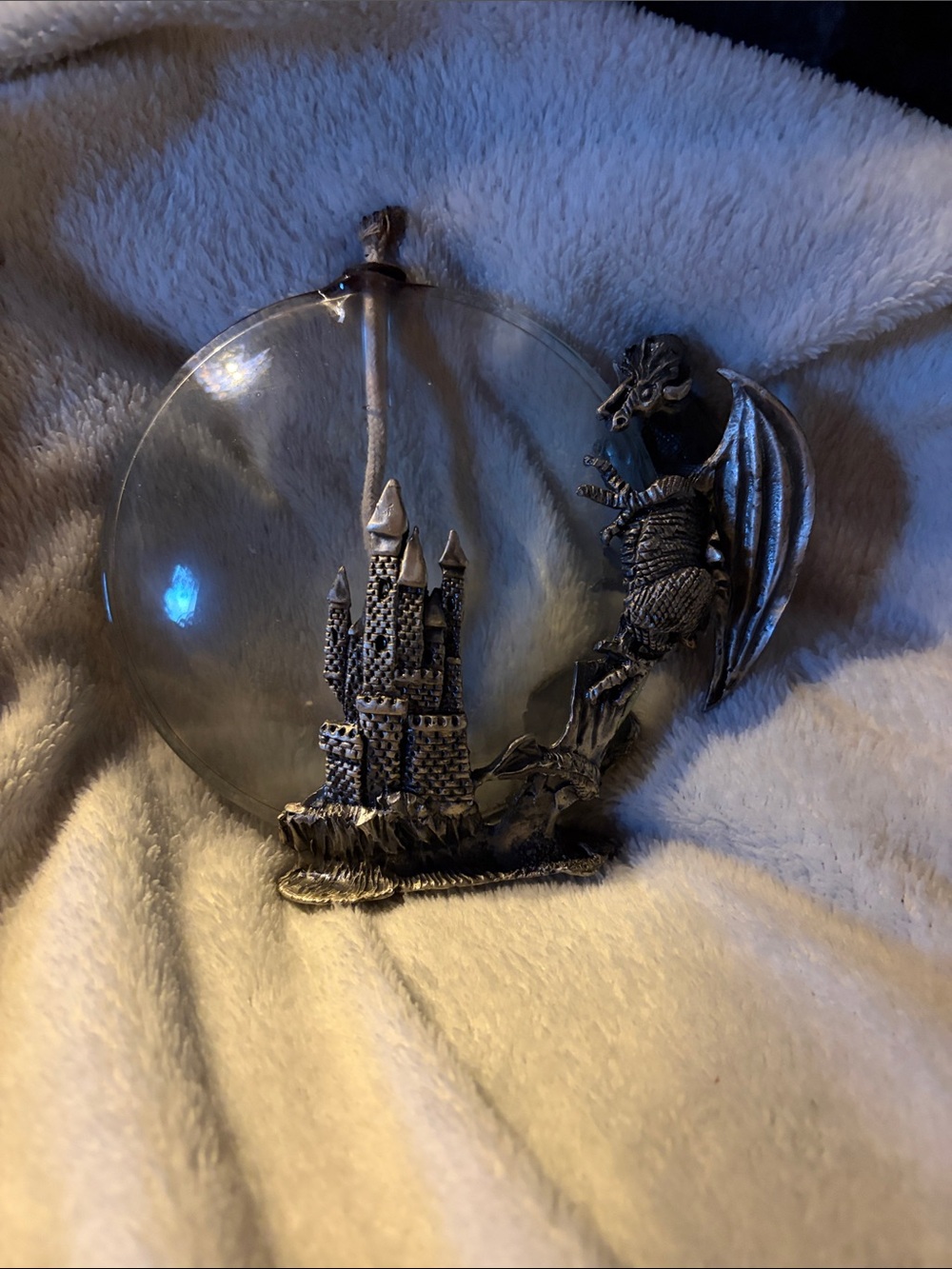 Vintage Pewter Dragon With Castle Oil Lamp-Completely Empty Of Oil for years